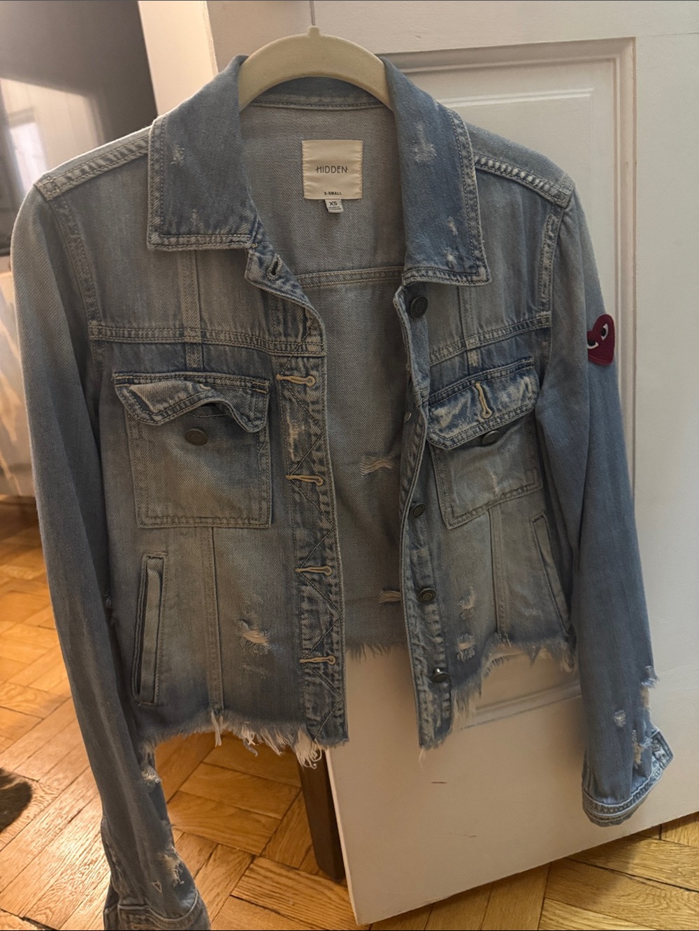 Hidden Light Blue Distressed Denim Jacket